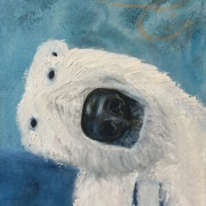 Well Hello There original polar bear oil painting by Canadian wildlife artist Pamela Buttazzoni