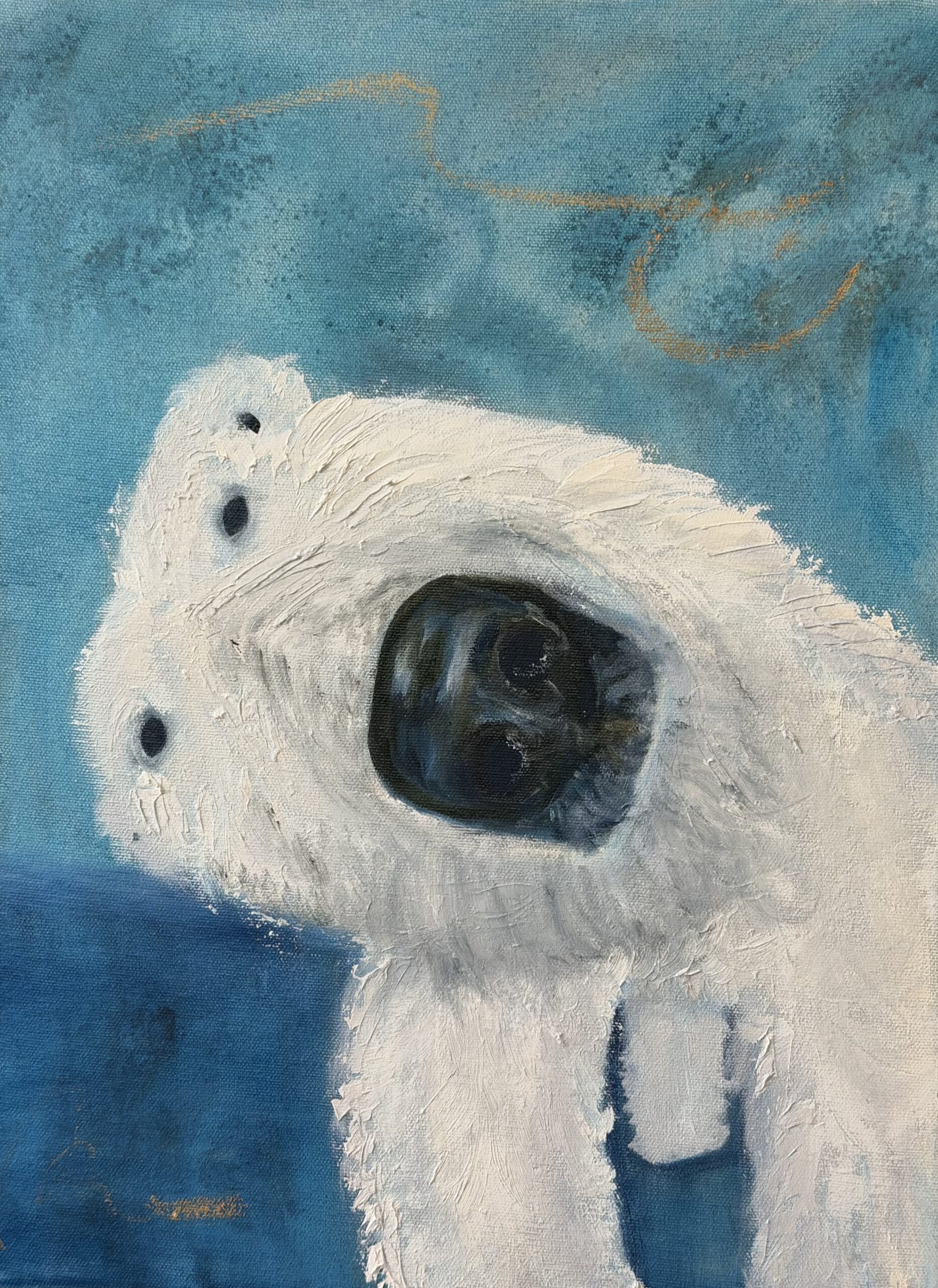 Well Hello There original polar bear oil painting by Canadian wildlife artist Pamela Buttazzoni