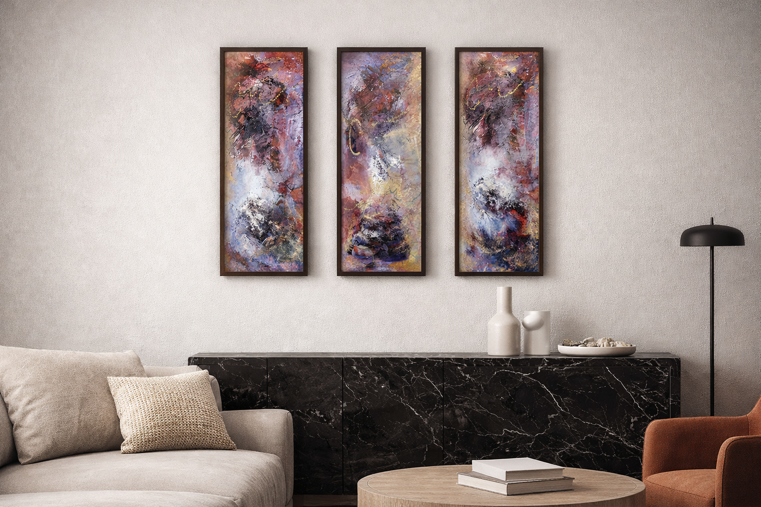 Guilded Fault Lines Triptych - Original Fine Art by Pamela Buttazzoni - SOLD - Canvas Prints Available - Image 3
