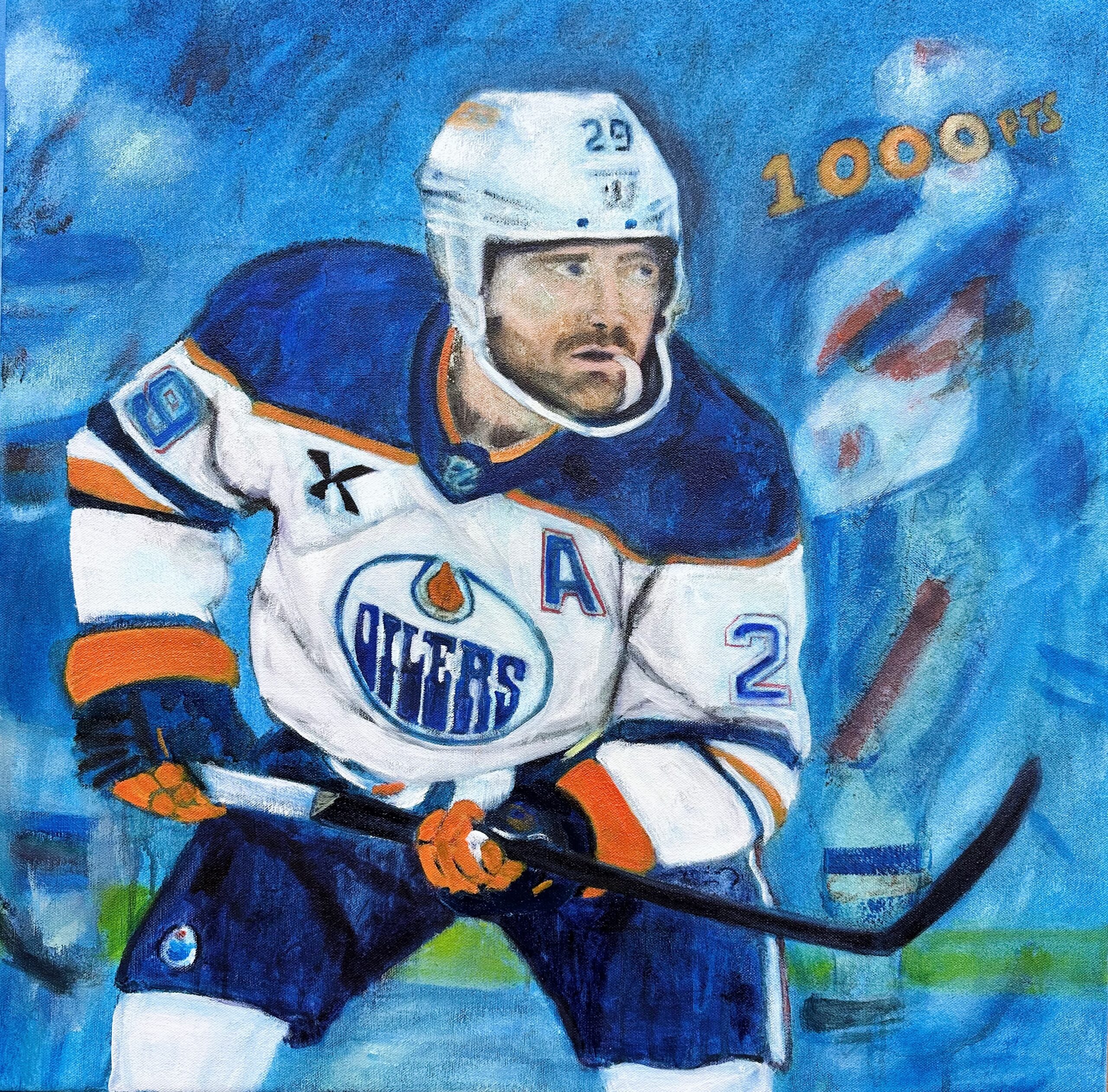 Leon Draisaitl 1000th NHL point - Original Fine Art by Pamela Buttazzoni - NOT FOR SALE - TO BE GIFTED TO LEON DRAISAITL