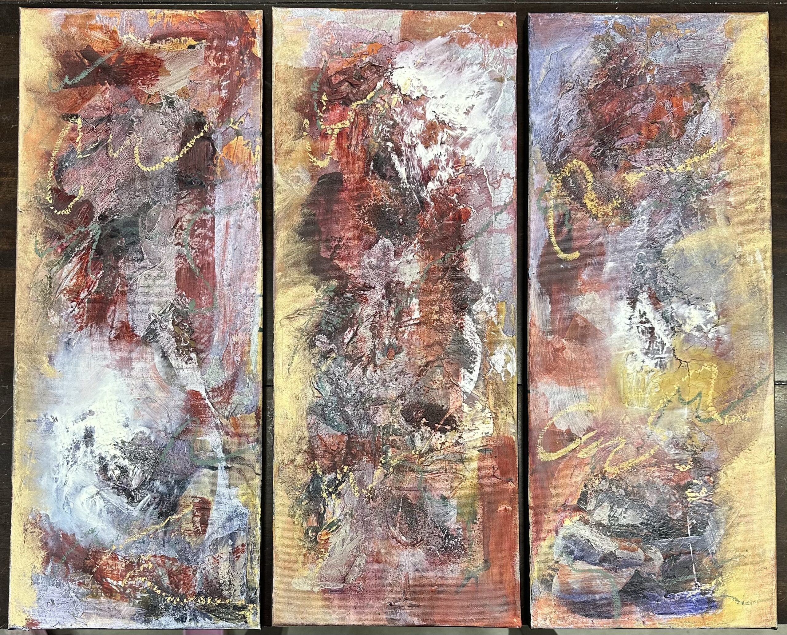 Guilded Fault Lines Triptych - Original Fine Art by Pamela Buttazzoni - SOLD - Canvas Prints Available