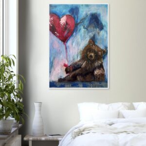 Framed bear wall art featuring The Courage to Float by Canadian artist Pamela Buttazzoni
